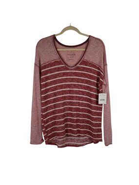 NWT We The Free People Washed Red Striped Long Sleeve V-Neck Top Size Small